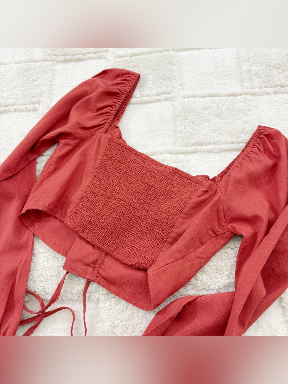 PacSun LA Hearts Rust Red Lace-Up Long Sleeve Crop Top Small - Picture 7 of 12
